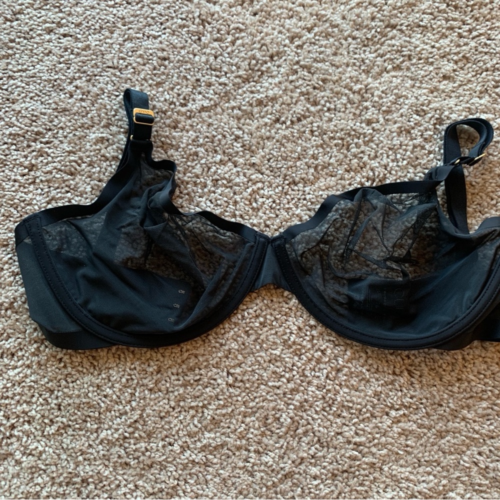 CUUP Bra Size 34H The Plunge Black Sheer Mesh Underwired Adjustable Straps